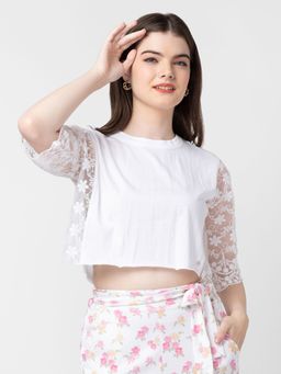 Spykar - Women White Cotton Plain Crop Top