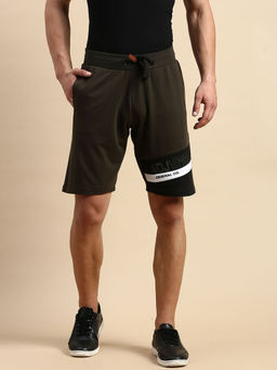 SHOWOFF - Mens Colourblocked Olive Mid-rise Regular Shorts