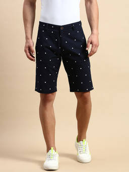 SHOWOFFFF - Mens Printed Navy Blue Mid-rise Regular Shorts