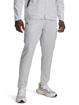 Under Armour - White Polyester Mid Waist Solid Trackpant