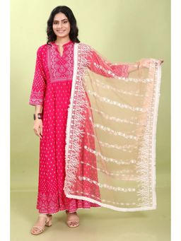 Cotton Culture - Light Brown Net Embroidered Dupatta