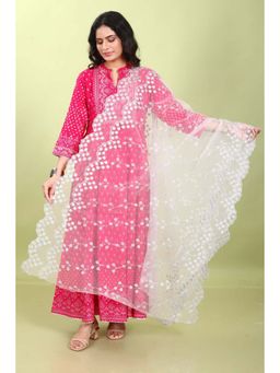 Cotton Culture - White Net Embroidered Dupatta