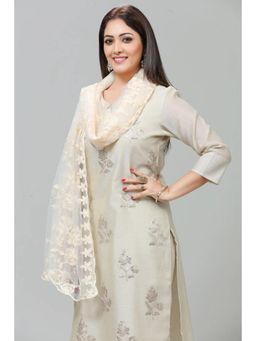 Cotton Culture - Cream Net Embroidered Dupatta