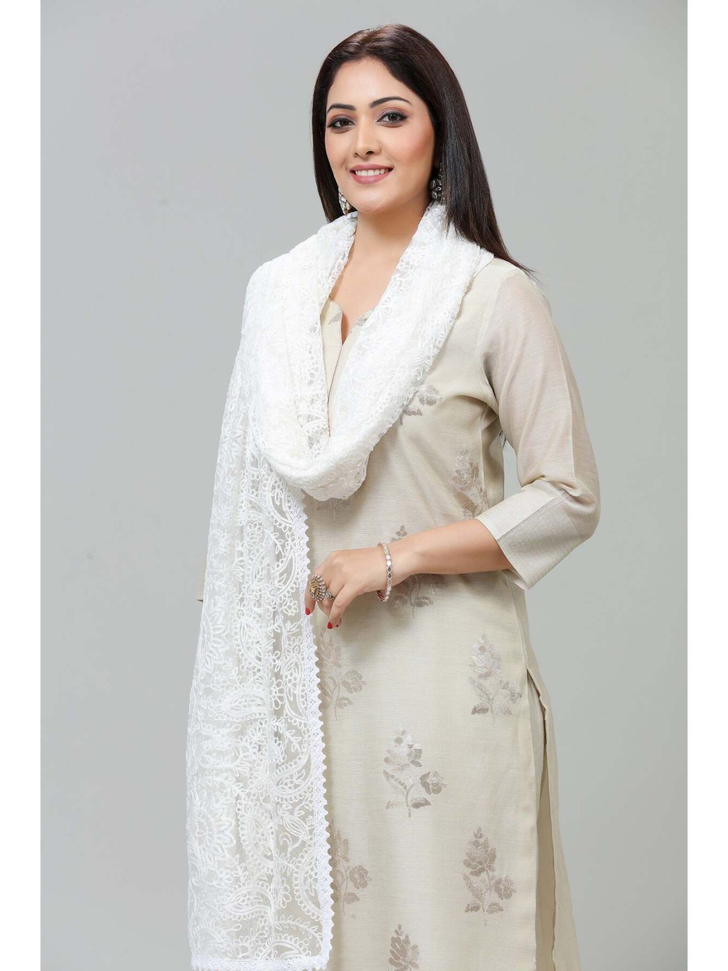 cotton culture White Net Embroidered Dupatta-picture-13