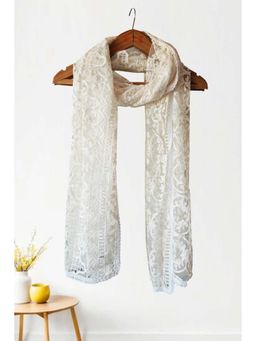 Cotton Culture - Off White Embroidered Net Dupatta