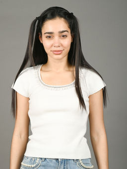 Odette - Women White Cotton Rib Solid Top