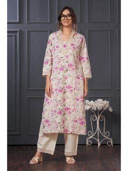 BulBul - Women Purple Cotton Flex Kurta with Pant (Set of 2)