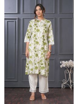 BulBul - Women Green Rayon Kurta with Pant (Set of 2)