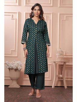 BulBul - Women Green Rayon Kurta with Pant (Set of 2)