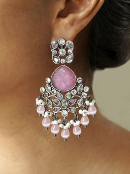 Teejh - Anaika Silver Oxidsed Pink Stone Earrings for Women