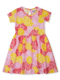 Gini & Jony - Girls Pink Floral Print Cotton Dress Half Sleeves