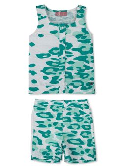 Gini & Jony - Girls Green Print Cotton Top & Shorts (Set of 2)