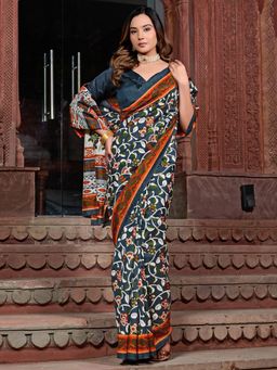 Akhilam - Women's Bhagalpuri Silk Grey Printed Designer Saree with Unstitched Blouse