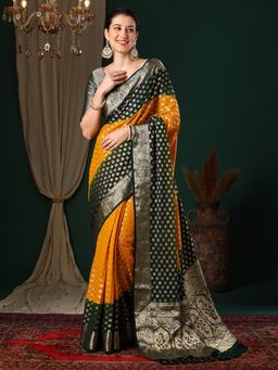 Akhilam - Women's Georgette Yellow Woven Designer Saree with Unstitched Blouse