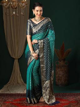 Akhilam - Women's Georgette Blue Woven Designer Saree with Unstitched Blouse