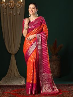 Akhilam - Women's Georgette Orange Woven Designer Saree with Unstitched Blouse
