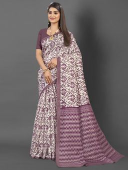 Akhilam - Women's Bhagalpuri Silk Off White Printed Designer Saree with Unstitched Blouse