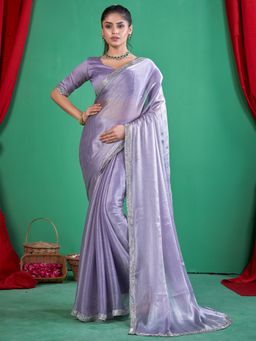 Sareemall - Women's Chiffon Lavender Embellished Designer Saree with Unstitched Blouse