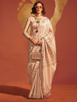 Akhilam - Women's Viscose Silk Cream Woven Designer Saree with Unstitched Blouse