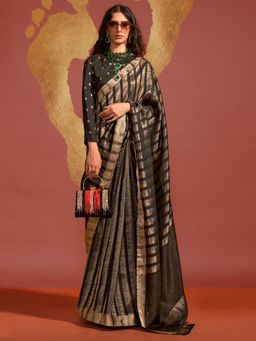 Akhilam - Women's Viscose Silk Black Woven Designer Saree with Unstitched Blouse