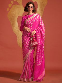 Akhilam - Women's Viscose Silk Pink Woven Designer Saree with Unstitched Blouse