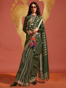 Akhilam - Women's Viscose Silk Green Woven Designer Saree with Unstitched Blouse