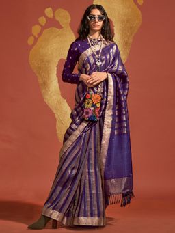 Akhilam - Women's Viscose Silk Purple Woven Designer Saree with Unstitched Blouse