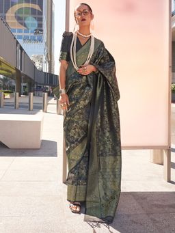 Sareemall - Women's Kanjeevaram Silk Black Woven Designer Saree with Unstitched Blouse