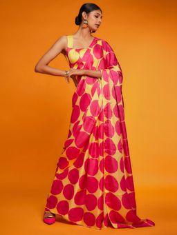 Akhilam - Women's Satin Pink Floral Designer Saree with Unstitched Blouse