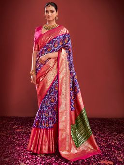 Akhilam - Women's Tussar Silk Purple Printed Designer Saree with Unstitched Blouse