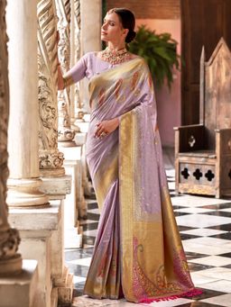 Akhilam - Women's Silk Blend Lavender Woven Designer Saree with Unstitched Blouse