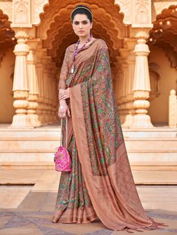 Sareemall - Women's Silk Blend Rose Gold Woven Designer Saree with Unstitched Blouse