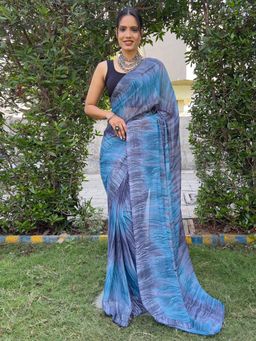 Akhilam - Women's Malai Silk Grey Printed Saree with Unstitched Blouse