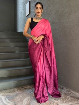 Akhilam - Women's Khadi Cotton Pink Ombre Saree with Unstitched Blouse