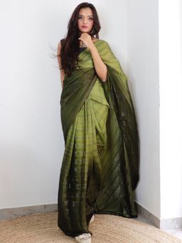 Akhilam - Women's Nylon Olive Self Design Saree with Unstitched Blouse