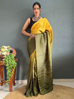 Akhilam - Women's Khadi Cotton Yellow Ombre Saree with Unstitched Blouse