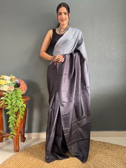 Akhilam - Women's Khadi Cotton Grey Ombre Saree with Unstitched Blouse
