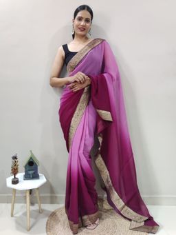 Akhilam - Women's Georgette Pink Saree with Unstitched Blouse