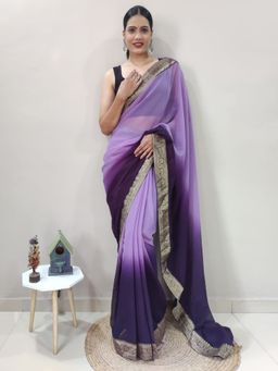 Akhilam - Women's Georgette Lavender Saree with Unstitched Blouse