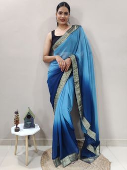 Akhilam - Women's Georgette Blue Saree with Unstitched Blouse