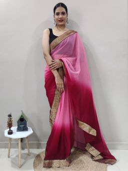 Akhilam - Women's Georgette Pink Saree with Unstitched Blouse