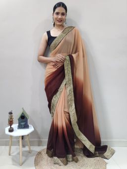 Akhilam - Women's Georgette Cream Saree with Unstitched Blouse