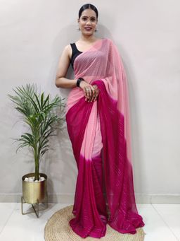 Akhilam - Women's Georgette Pink Stripes Saree with Unstitched Blouse