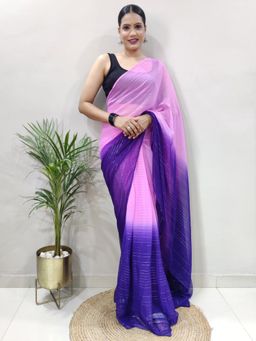 Akhilam - Women's Georgette Pink Stripes Saree with Unstitched Blouse