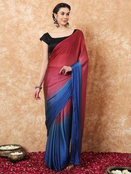 Akhilam - Women's Nylon Pink Colorblock Saree with Unstitched Blouse