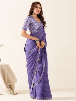 Sareemall - Women's Georgette Purple Printed Designer Saree with Unstitched Blouse