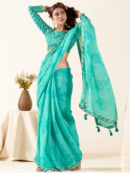 Sareemall - Women's Georgette Light Blue Printed Designer Saree with Unstitched Blouse