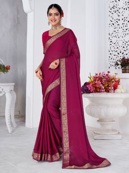 Akhilam - Women's Chiffon Pink Printed Designer Saree with Unstitched Blouse