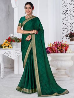 Akhilam - Women's Chiffon Green Printed Designer Saree with Unstitched Blouse