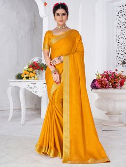 Akhilam - Women's Chiffon Yellow Printed Designer Saree with Unstitched Blouse